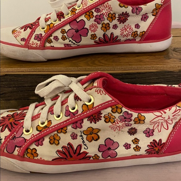 Coach Pink Floral Sneakers, does have a couple small spots but not noticeable - Picture 4 of 7
